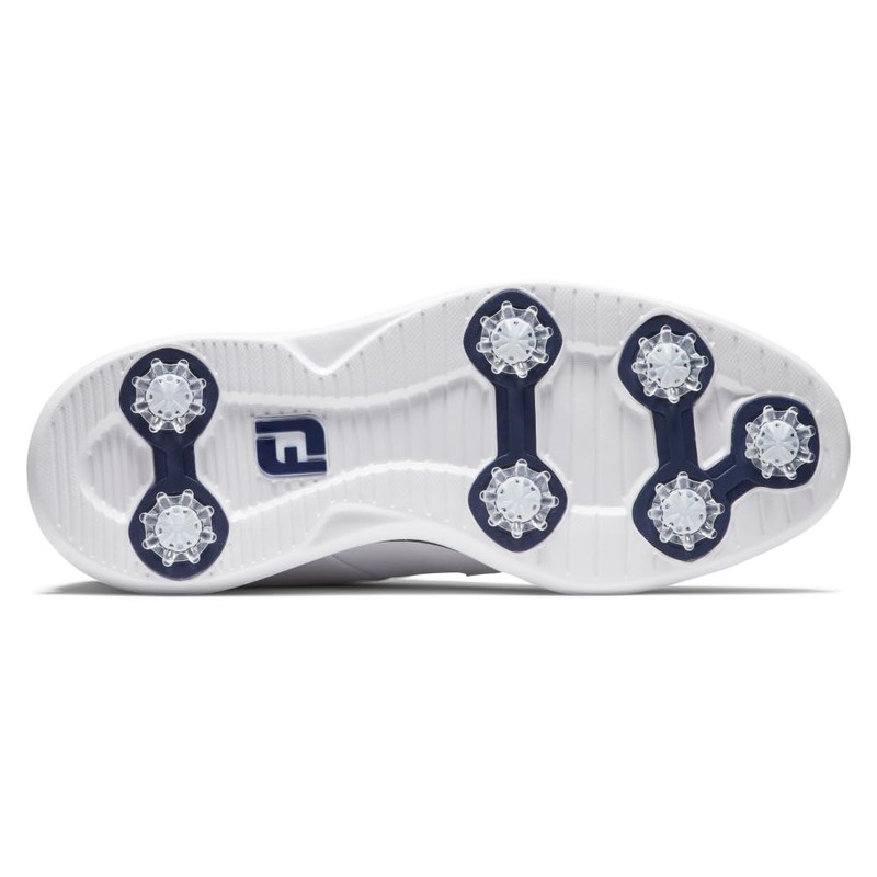 FootJoy Men's Traditions Blucher Golf Shoe, White/White/Navy, 14