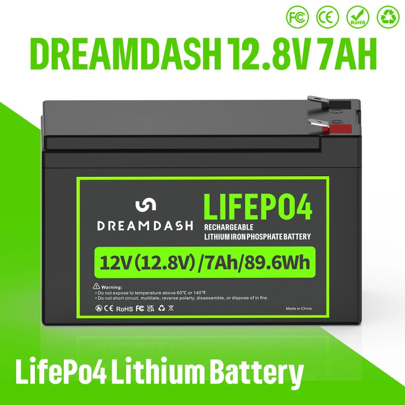 DREAMDASH 12.8V 7Ah LiFePO4 Lithium Battery 4000+ Deep Cycle for