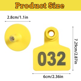 100 PCS 001-100 Number Cattle Ear Tags, Large Plastic Livestock Ear Tag for Sheep Cattle with Number 001-100, Animal Identification Tags (Yellow)