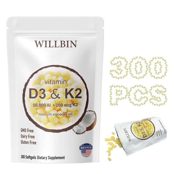 Willbin 300 Pcs 2 in 1 Vitamin D3 10000 iu