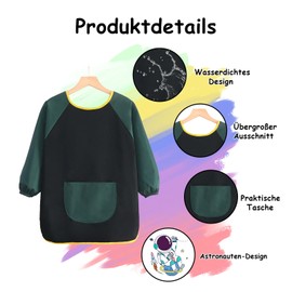 Yoljun Children's Painting Gown, Waterproof Painting Coat Child 7-12 Years with Pockets, Painting Apron School for Girls Boys, Ink Coat Primary School for Art, Crafts, Cooking (Dark Green, 71 x 90 cm)