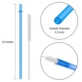 12 Pieces 10 Inches Reusable Plastic Straws for Tall Cups and Tumblers, BPA-Free Unbreakable Clear Colored Replacement Drinking Straws with 1 Cleaning Brush, Not Dishwasher Safe