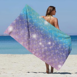 Irisbell Cotton Beach Towel 63 x 32 inch Large Sand Free Towels for Travel,Quick Dry Absorbent Swimming Beach Towels for Pool Yoga Gym Camping (Mermaid Blue)