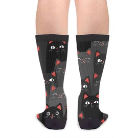 Yaateeh Black And Grey Cats Crew Socks Mid Calf Dress Socks Casual Long Tube Socks For Men Women Boy Girl