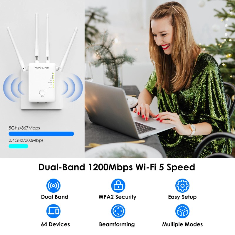 WAVLINK AC1200 Dual Band Wireless Amplifier Signal Booster WiFi Range