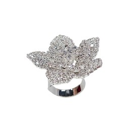 Gorgeous Rhinestones Rose Flower Cocktail Open Ring for Women Luxury Fashion Flowers Sparkling Crystal Statement Finger Rings Adjustable Cubic Zirconia Floral Prom Party Wedding Bridal Jewelry