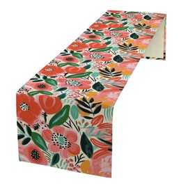 Retro Floral Table Runner,70s Boho Abstract Colorful Flowers Vintage Botanical Nature Flowers Decorative Tabletop Kitchen Decor for Dining Room 13x36 Inch