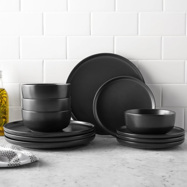 Unbranded 12-Piece Stoneware Dinnerware Set Salad Plates Bowls Dinner Plates