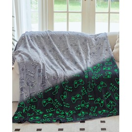 OLAOLA Game Controller Glow in The Dark Blanket for Kids Soft Flannel Throw Blankets Games Gifts for Boys Girls Warm Cosy Sofa Bed Throws (150 x 200cm, Game)