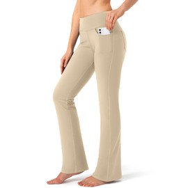 G Gradual Women's Yoga Pants 4 Pockets High Waist Dress Pants Tall Bootcut Work Pants, Khaka-01, Large