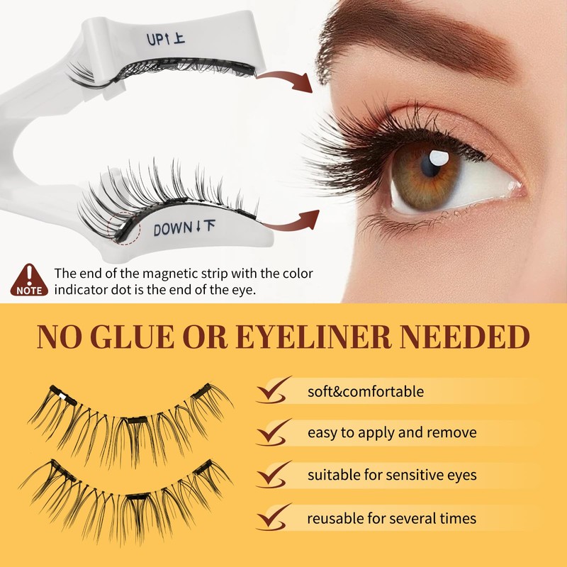 Long Lasting Magnetic False Eyelashes, Magnetic Eyelashes Reusable with Applicator,