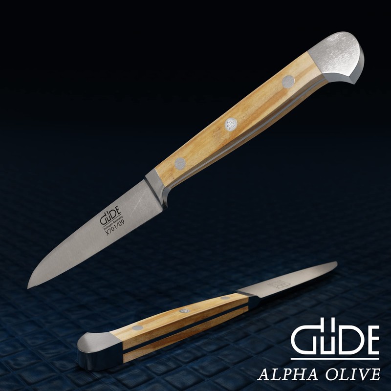 GÜDE Solingen - Gemüsemesser geschmiedet, 9 cm, Olivenholz, ALPHA OLIVE,