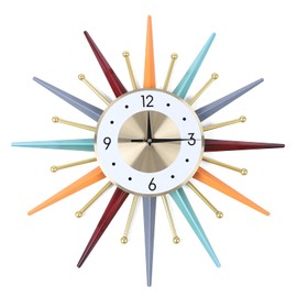 22 inch Modern Sunburst Clock in Multicolor,3D Hollow Large Wall Clock Metal Decorative,Mid Century Silent Non-Ticking Big Clocks, Modern Home Decorations for Home,Living Room,Office and Bedroom