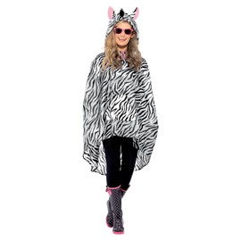 Smiffys Zebra Party Poncho, Black & White with Drawstring Bag, Party Poncho Fancy Dress, Animal Dress Up Costumes