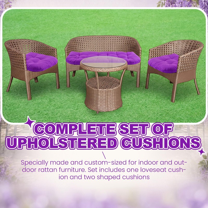 3 Pack Wicker Cushion Waterproof Tufted Patio Furniture,Purple