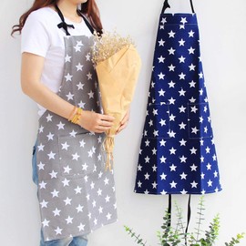 2 Stars Apron with Pocket Cotton Linen Women's Kitchen Apron Bib Apron Cooking Apron Adjustable Apron for Cooking or Baking Grey