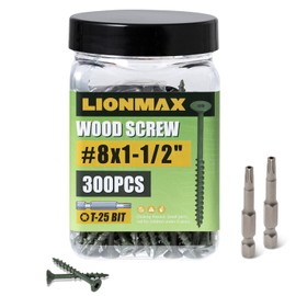 LIONMAX Deck Screws 1-1/2 Inch, Wood Screws #8 x 1-1/2", 300 PCS, Rust Resistant, Exterior Epoxy Coated, Outdoor Decking Screws, Torx/Star Drive Head Screw, T25 Star Bit Included, Green