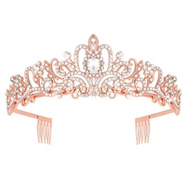 Araluky Crystal Tiara Crown Headband Princess Elegant Tiara with Combs for Women Young Ladies Bridal Wedding Prom Birthday Party, Rose Gold