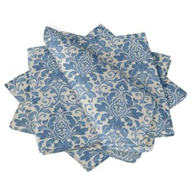 S4Sassy Blue Leaves & Damask Floral Cotton Napkin Printed Everyday Basic Washable Table Linen 18 x 18(Pack of 6)