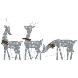 FAMIROSA Christmas Reindeer Family 106.3"x2.8"x35.4" Silver Cold White Mesh (5.5 lbs) H