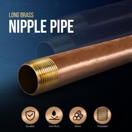 Supply Giant 5 inch Long Brass Nipple Pipe Fitting with 1/8" Nominal Diameter and NPT Ends