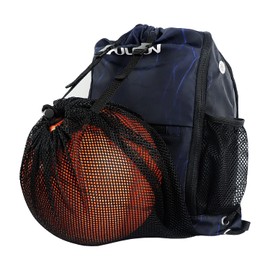 FULFUN Drawstring Basketball Backpack Sports Gym Bag With Shoe Compartment (Blue, M)