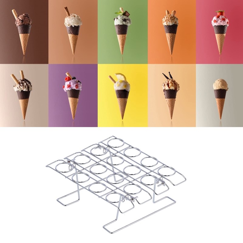 Ice Cream Cone Holder Stand, 16 Holes Stainless Steel Cupcake