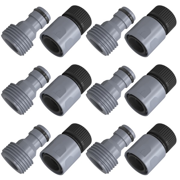 Hourleey Garden Hose Quick Connector 3/4 Inch Plastic Garden Hose Quick Connect Fittings Male and Female Connectors Water Hose End Adapters, 6 Sets