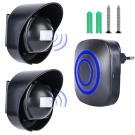 Doorbell with Motion Sensor, Driveway Alarm, Continuity Alarm with 38 Ringtones, Motion Sensor, Doorbell Alarm, Access Detector, Motion Bell with Blue LED Display (1 Receiver and 2 Transmitters)