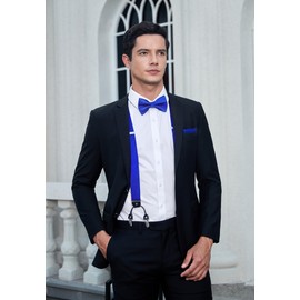 HISDERN - Juego de corbata de lazo y tirantes para hombre, diseño de corbatín y pañuelo de corbatín ajustable en forma de Y, 6 clips, 1-a7 Royal Blue, Talla única