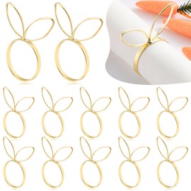 Kigley 12 Pieces Easter Napkin Rings Set Metal Bunny Napkin Rings Rabbit Gold Napkin Rings Cute Vintage Easter Napkin Holders for Easter Decoration Home Party Festival Dinning Table Settings