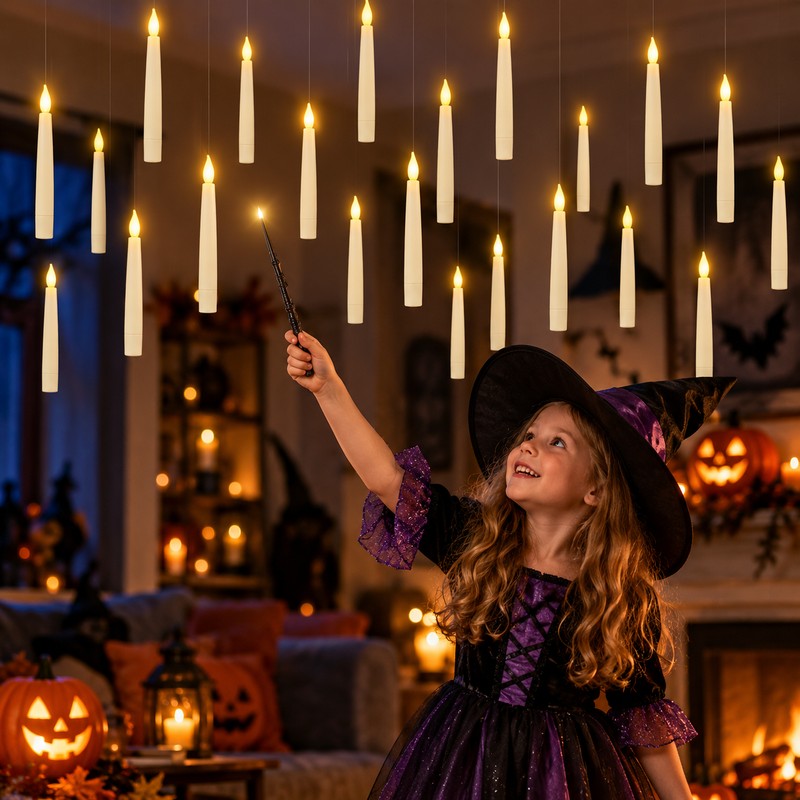 Floating LED Candles with Magic Wand – Warm Flickering Flameless