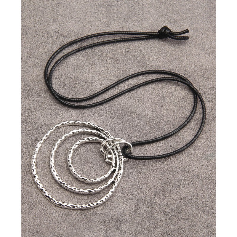 Popeoiuh Leather Necklace for Women Men Simple Vintage Silver Triple