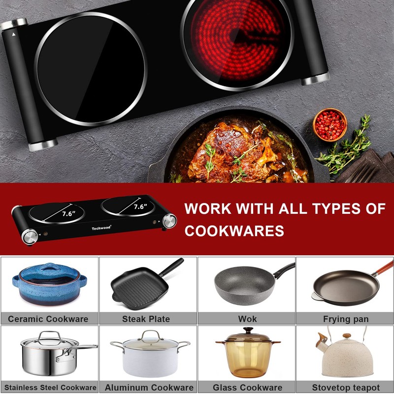 Hot Plate, Techwood 1800W Dual Electric Stove, Countertop Stove Double