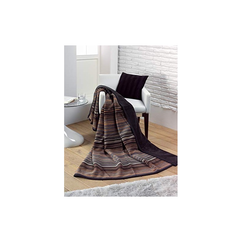 IBENA Oversized Reversible Throw Blanket, Chocolate Stria