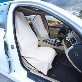 AOTOTON Car Seat Covers 1 Pack White Waterproof Towel Car Seat Cover Universal Fit for Most Trucks SUV Fitness Athletes Pets Gym and Water Sport