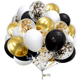 10 Inch Balloons Set Gold Black and White Balloons Metallic Latex Balloons Confetti Balloons for Wedding Birthday Baby Shower Christmas Party Decoration 30 Pack