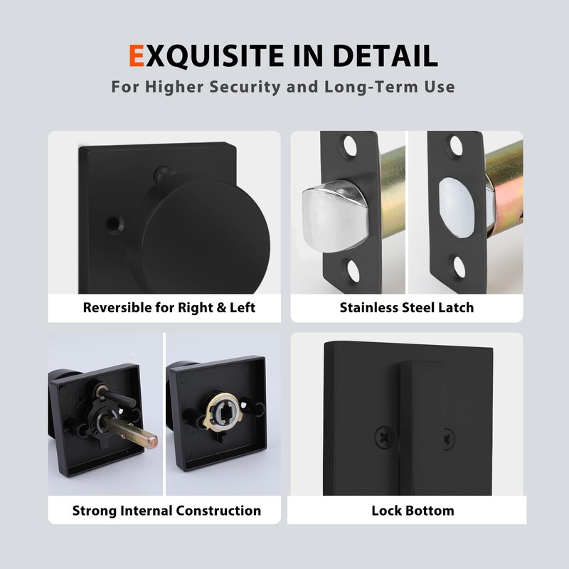Haidms Black Door Knobs with Deadbolt, Zinc-Alloy Matte Black Front