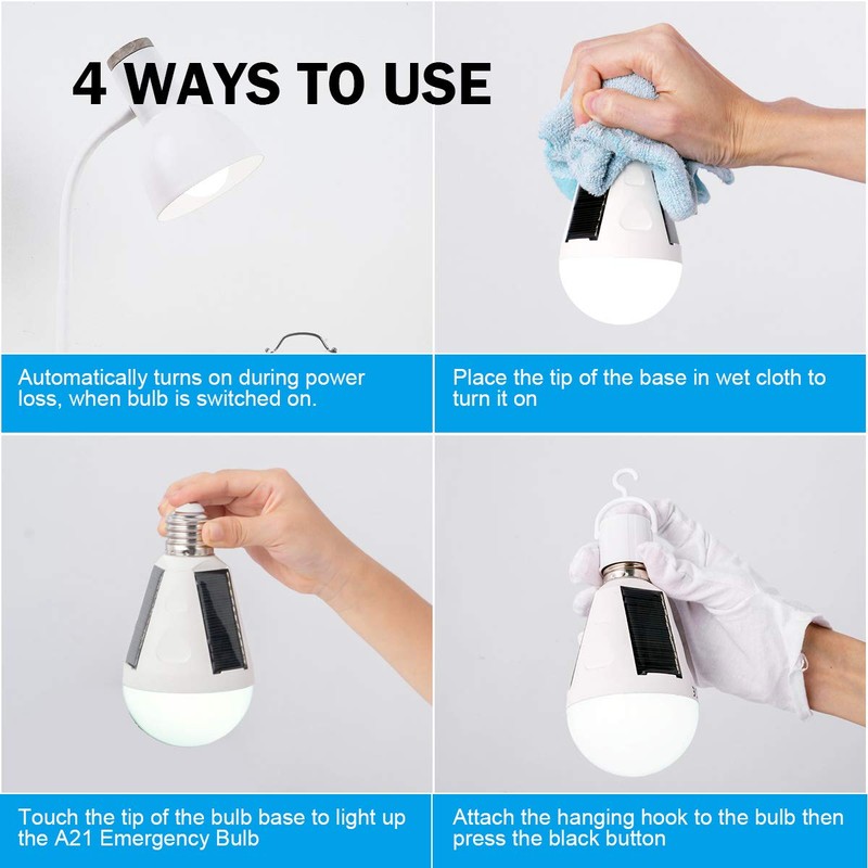 Shinelan 4 Pack LED Solar Emergency Light Bulbs for Home