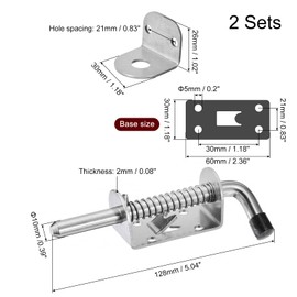 sourcing map Barrel Bolt Latch, 2Pcs 10x128mm - Stainless Steel Spring Loaded Gate Latch Pin with Keeper, for Trailer Doors Cabinets Chests Tailgate (Silver)