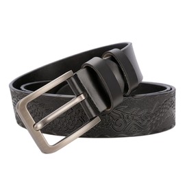 PACDE Western Dragons Carved Genine Leather Men Belt Cowskin Jeans Emboss Belt for Mens(ML4019Black,for36-37" waist size)
