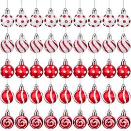 50 Pcs Christmas Balls Ornaments Mini Hanging Christmas Tree Decorations Red and White Christmas Balls Xmas Decorative Ornaments with Loop for Holiday Wedding Party, 1.18 Inches