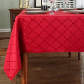 SASTYBALE Christmas Tablecloth Rectangle, Spillproof and Wrinkle Resistant Jacquard Table Cloth with Rhombus Patterns for Dining Room & Holiday Decoration (Red, 152 x 213 cm (6-8 Seats))