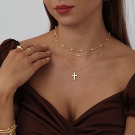AGWOLF Cross Necklace for Women 14K Real Gold Silver Plated Dainty Small Cross Pendant Choker Simple Trendy Cute Cross Charm Chain Necklace Faith Jewelry