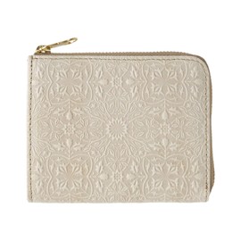 HIRAMEKI. Morris L-Shaped Zipper Wallet Cowhide Embossed William Morris Art Design, albion white