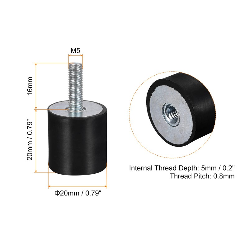 uxcell Rubber Mounts 4pcs M5 Male/Female Vibration Isolator Shock Absorber,
