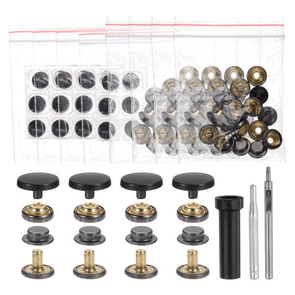 HARFINGTON 24 Set Leather Snap Fasteners Kit 17mm Metal Snap