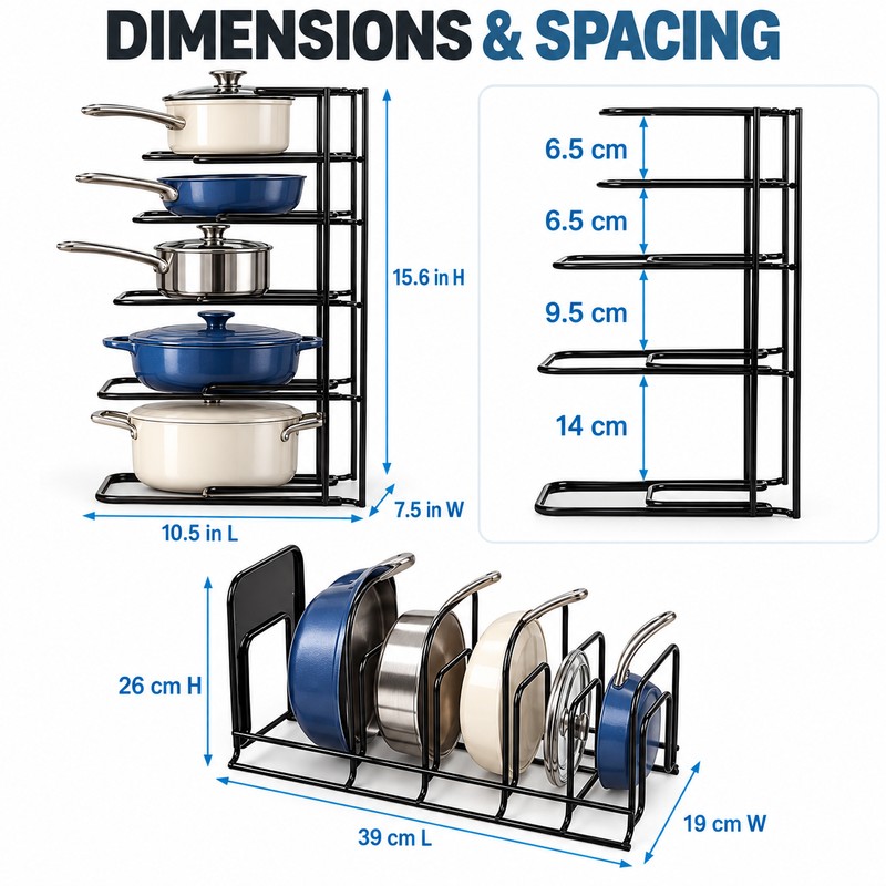 2 Pack Heavy Duty 5 Tier Pot and Pan Organizer