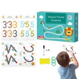 64 páginas juego de cuadernos de trazado mágico, libro calco magico para aprender a escribir el alfabeto, los números, cuaderno magic para niños