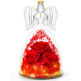 Angel Roses Gifts for Grandma＆Mom,Forever Real Flowers Roses in Angel Figurines,Christmas Roses Gifts for Women Mom Wife Mother in Law/Red
